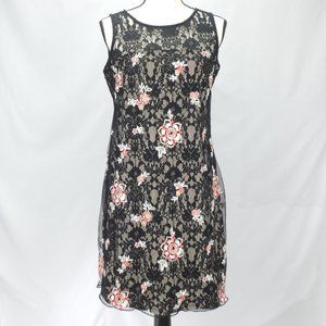 Taylor Sleeveless Embroidered Black Lace Dress